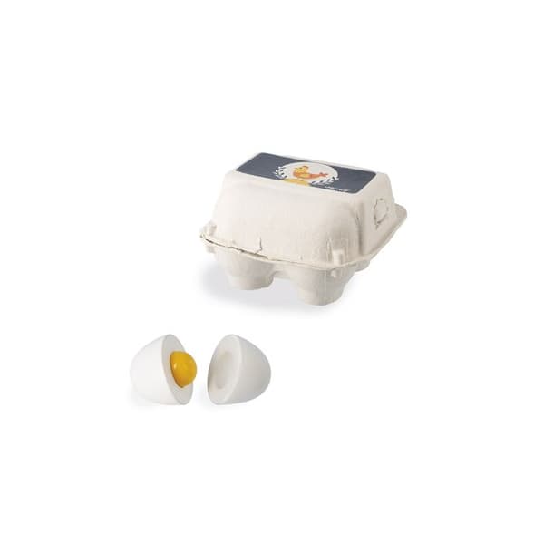 Janod - Box med 4 ägg - 4 ägg med olika öppningssystem - Imitationsleksak - Utbyte och delning - Från 3 år