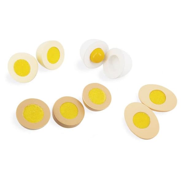 Janod - Box med 4 ägg - 4 ägg med olika öppningssystem - Imitationsleksak - Utbyte och delning - Från 3 år