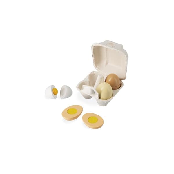 Janod - Box med 4 ägg - 4 ägg med olika öppningssystem - Imitationsleksak - Utbyte och delning - Från 3 år