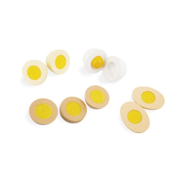 Janod - Box med 4 ägg - 4 ägg med olika öppningssystem - Imitationsleksak - Utbyte och delning - Från 3 år