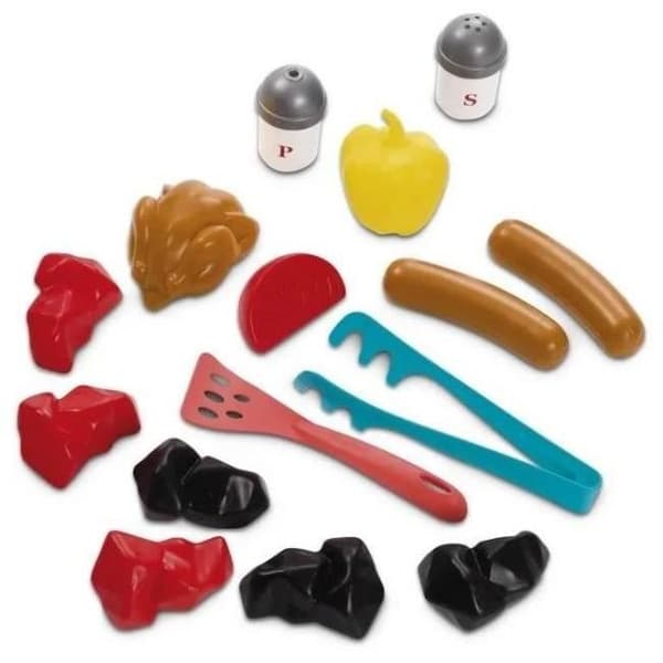 Ecoiffier Toys - Kolgrill + 16 tillbehör - Trädgårdsredskap för barn - Tillverkad i Frankrike