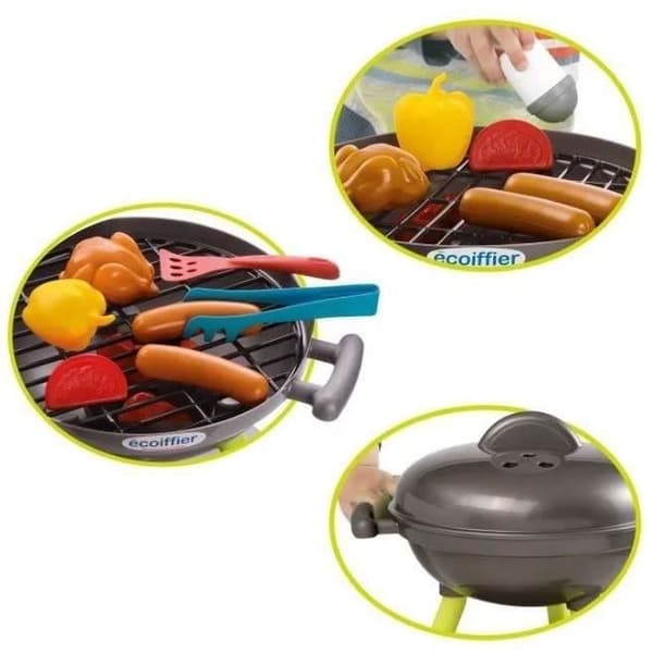 Ecoiffier Toys - Kolgrill + 16 tillbehör - Trädgårdsredskap för barn - Tillverkad i Frankrike