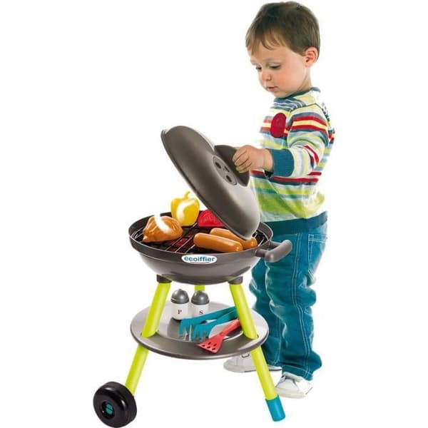 Ecoiffier Toys - Kolgrill + 16 tillbehör - Trädgårdsredskap för barn - Tillverkad i Frankrike