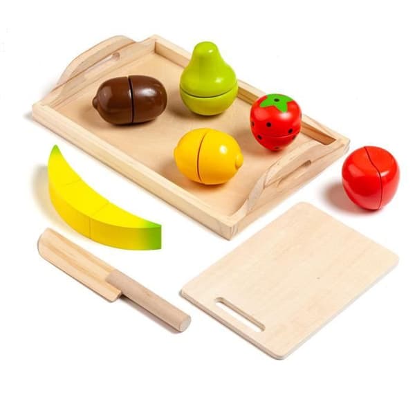 Träfruktspel - MOLTO - Fruktset - Blandat - Barn - 3 år - 8 färdigskurna frukter och en bricka - Trä