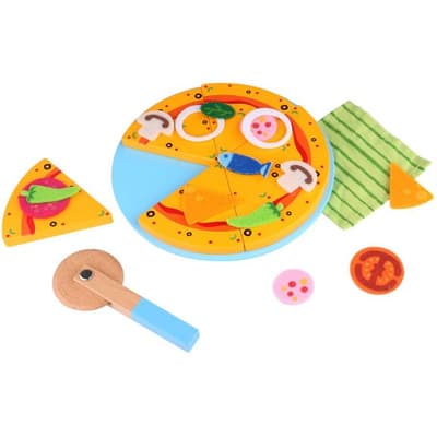 Tooky Toy Leksakspizza i trä delbar leksaksmat