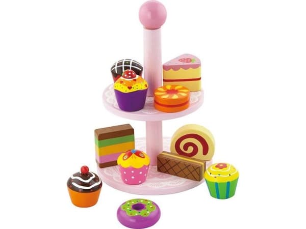 Wooden serving dish with cakes Viga