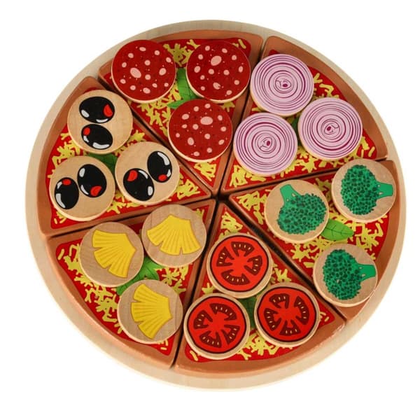 Pizza legesæt i træ med tilbehør 20cm
