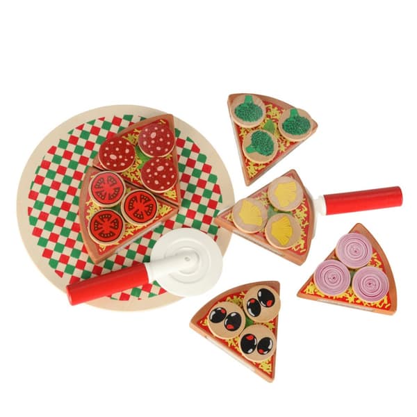 Pizza legesæt i træ med tilbehør 20cm