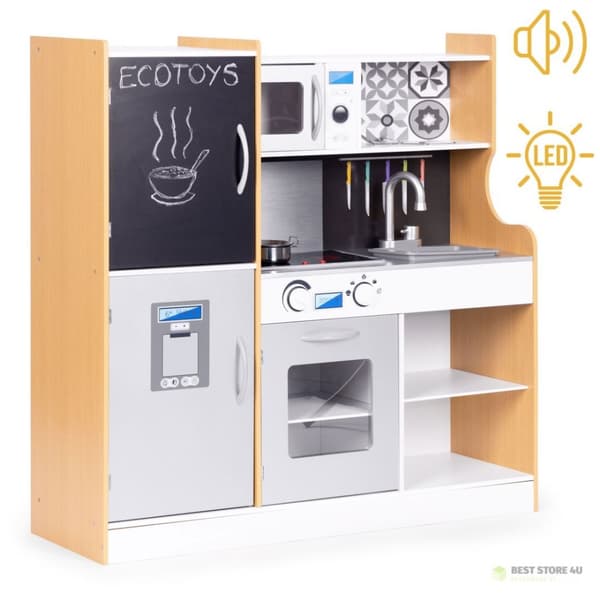 Barnkök med ljud och LED-griffeltavla i metall, MDF +3 år, ECOTOYS