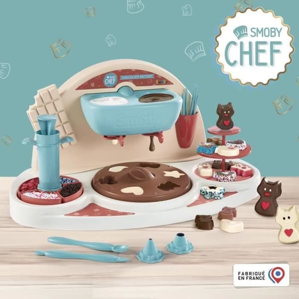 Smoby Chef Chocolat Factory - Chokladverkstad + Receptbok - Matlagningsverkstad - Många formar och tillbehör - Från 5 år