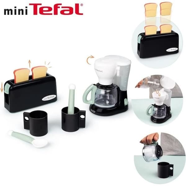 Smoby - Tefal Frukost - Brödrost + kaffebryggare + koppar och skedar - Från 3 år