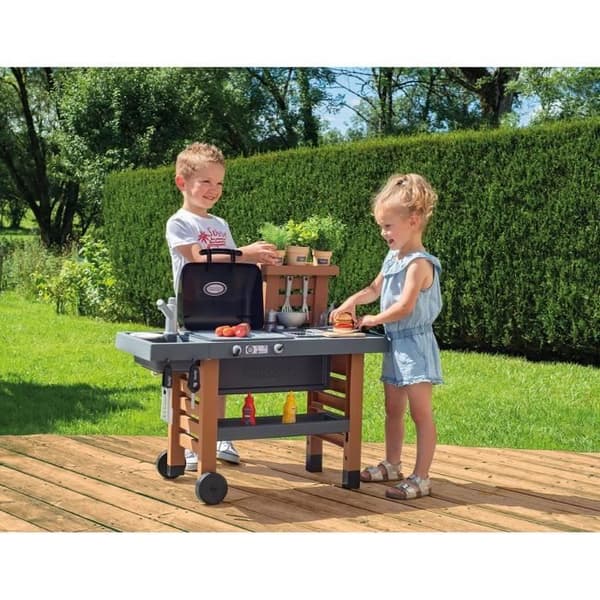 Smoby - Trädgårdskök - Evolutionärt utekök - Grill med utdragbara magiska lågor - 40 tillbehör