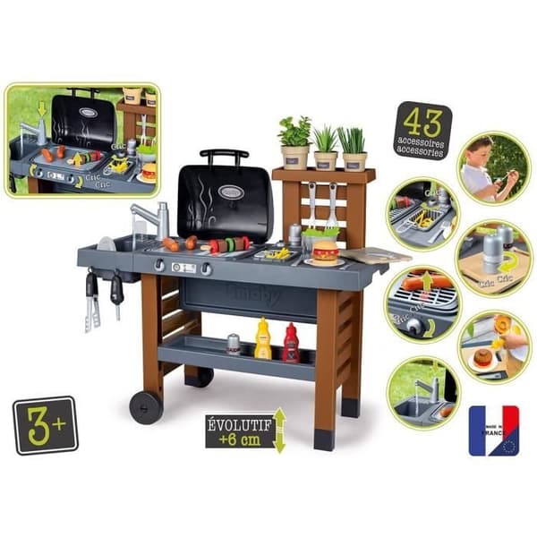 Smoby - Trädgårdskök - Evolutionärt utekök - Grill med utdragbara magiska lågor - 40 tillbehör