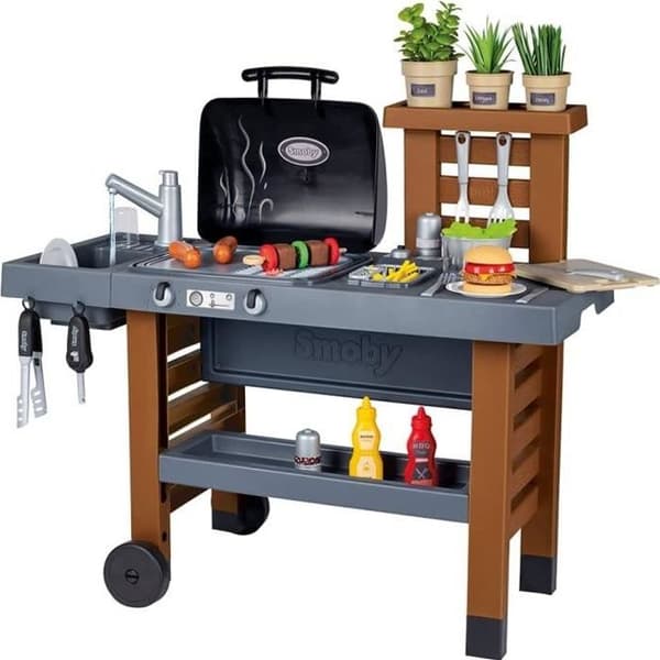 Smoby - Trädgårdskök - Evolutionärt utekök - Grill med utdragbara magiska lågor - 40 tillbehör