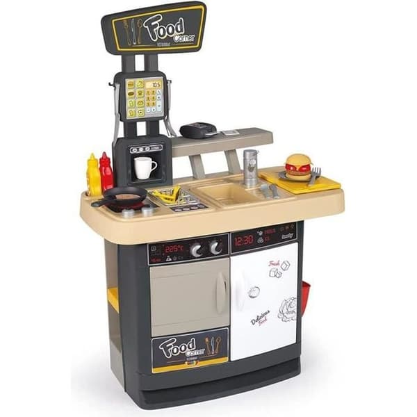 Smoby - Food Corner Restaurant - Køkkenrestaurant med CB-læser - 29 tilbehør - Imitationslegetøj til børn