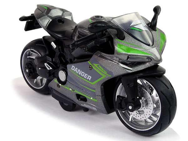 Sportsmotorcykel Grågrønne Striber 1:12 Pull-Back Drive Sound Lights