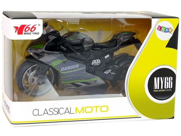 Sportsmotorcykel Grågrønne Striber 1:12 Pull-Back Drive Sound Lights