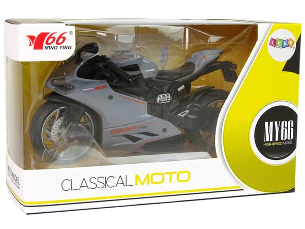 Sport Motorcykel Grå Orange Stripes 1:12 Pull-Back Drive Ljudljus