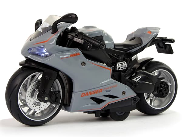 Sport Motorcykel Grå Orange Stripes 1:12 Pull-Back Drive Ljudljus