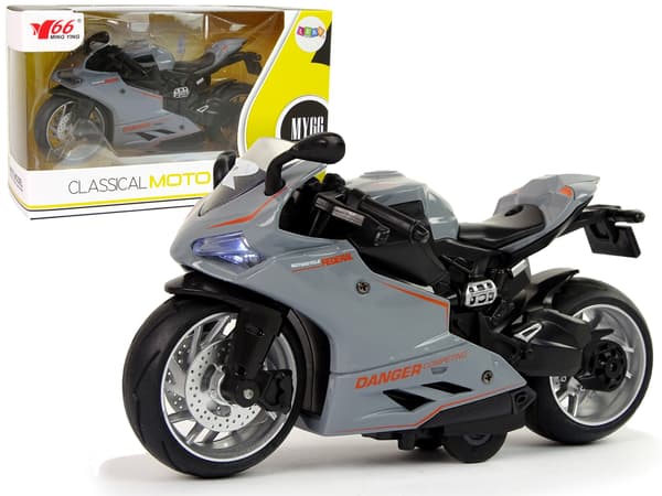 Sportsmotorcykel Grå Orange Striber 1:12 Pull-Back Drive Sound Lights