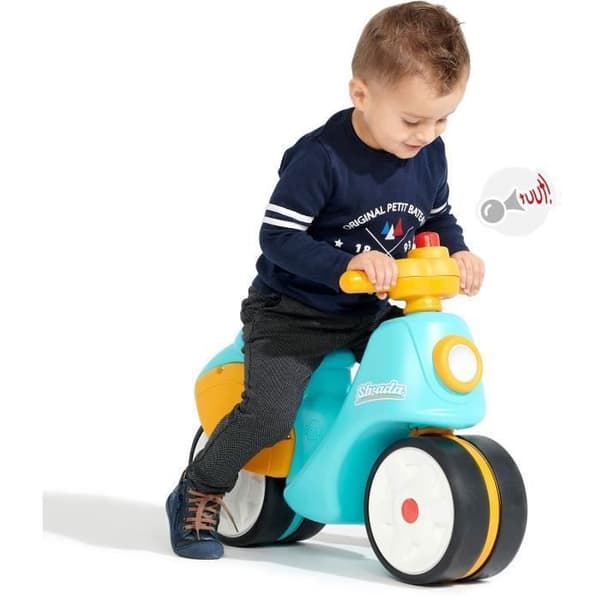 Sparkcykel för första åldern - FALK - Stada - Gul och blå - Manuell tuta - Tysta hjul - Från 12 månader - 100% tillverkad i Frankrike
