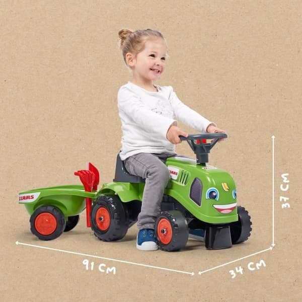 Claas-traktorivaunu perävaunulla ja lisävarusteilla - FALK - 12 kuukauden iästä alkaen - 100 % valmistettu Ranskassa - 40 % kierrätettyä muovia