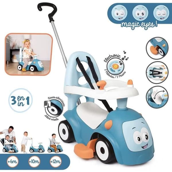 Smoby - Maestro Balade Blå Kørestol - Til Børn Fra 6 Måneder - Evolutionær - Lydløse Hjul - Horn