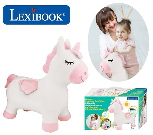 Åkbar - LEXIBOOK - Uppblåsbar hoppande enhörning plysch - Avtagbart överdrag - För barn 3 år och äldre