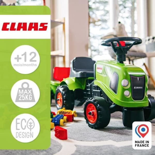 Claas traktorbærer med anhænger og tilbehør - FALK - Fra 12 måneder - 100% fremstillet i Frankrig - 40% genbrugsplast