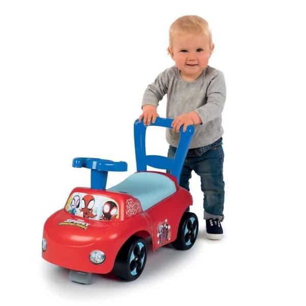 Smoby - Spidey åkbil - Gåstolsfunktion - Leksakslåda - Tippskydd
