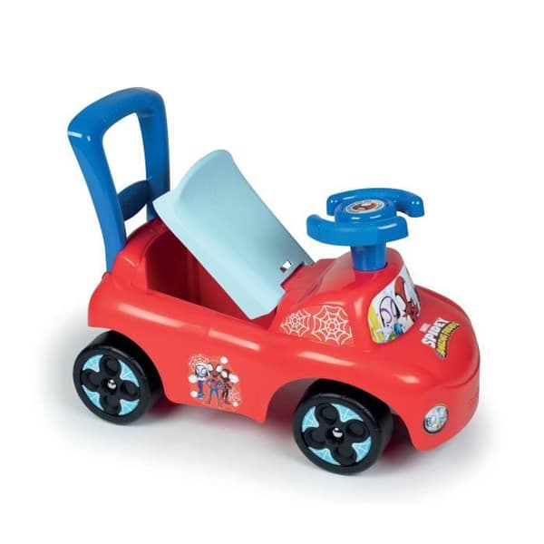Smoby - Spidey åkbil - Gåstolsfunktion - Leksakslåda - Tippskydd