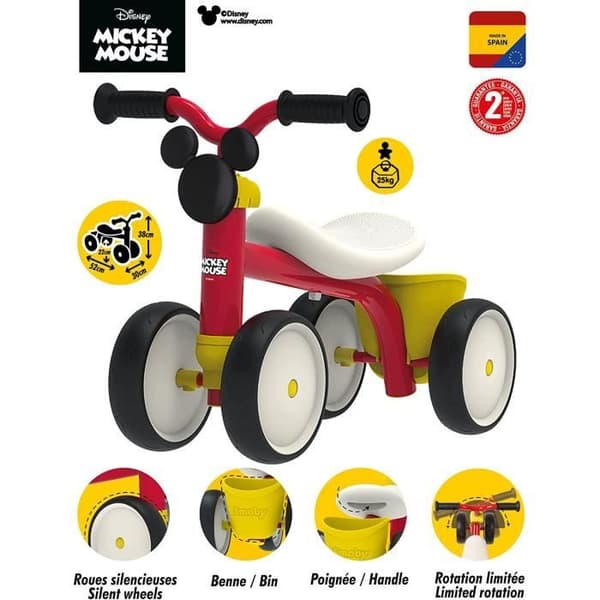 Smoby - Mickey Mouse Metal Ride-On - Rookie - Unisex - Rød - 12 måneder og derover