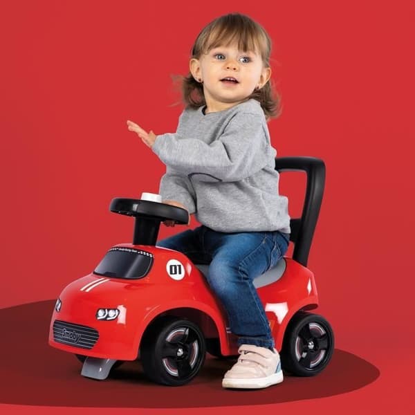 Smoby - 2 i 1 barnvagn - Röd bil - Förvaring under sätet + tuta - Från 10 månader - Tillverkad i Frankrike