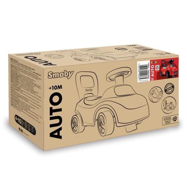 Smoby - 2 i 1 barnvagn - Röd bil - Förvaring under sätet + tuta - Från 10 månader - Tillverkad i Frankrike