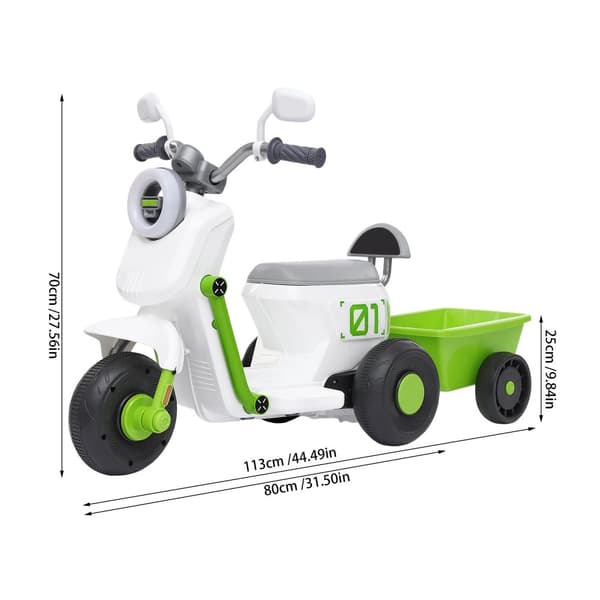Barnens elektriska motorcykel, 50 kg lastkapacitet, hastighet 3,23-4,83 km/h,grön