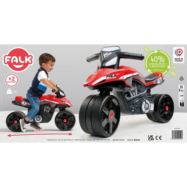 FALK Walking Motorcykel Racing Team Rød med brede hjul fra 1 år