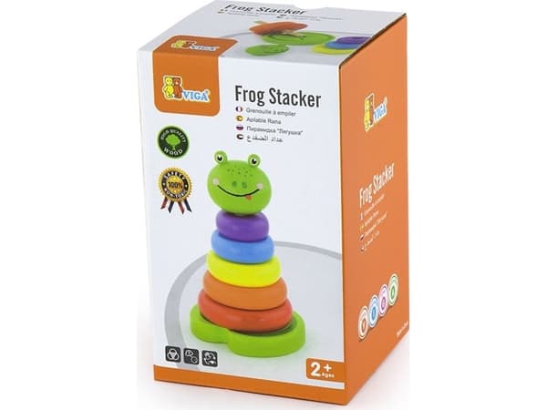 Viga Pedagogisk träpyramidleksak som lär sig färger Groda