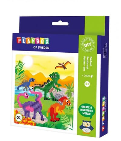 Pärlset Dinosaurier, Ø 5mm, 2000 rörpärlor/fp + pärlplatta