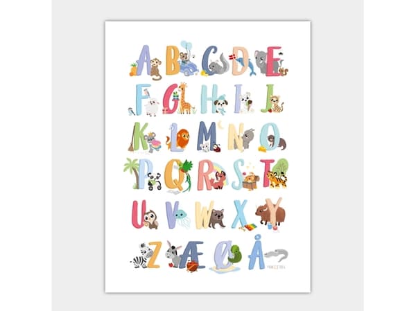 Alfabetplakat dansk 50x70 cm