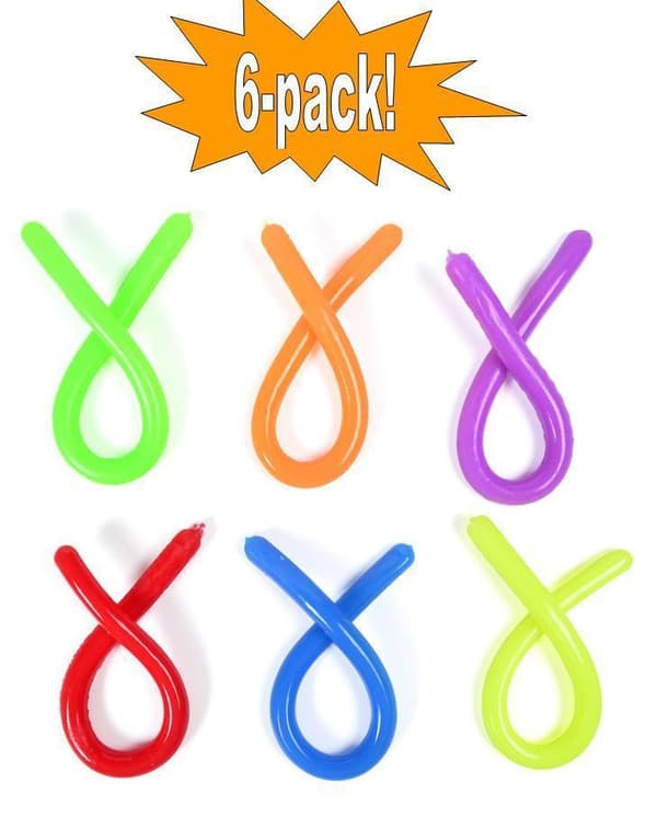 6-pak Stretchy Noodle String Neon Children Fidget Sensorisk legetøj - Blandede farver