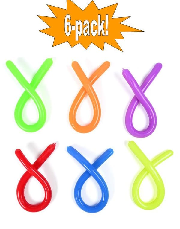 6-pak Stretchy Noodle String Neon Children Fidget Sensorisk legetøj - Blandede farver
