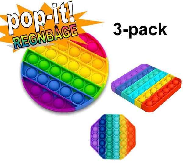 3-pakkaus Pop It Fidget Toy Original - Rainbow - CE-hyväksytty