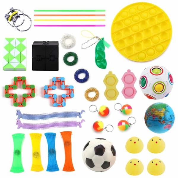 Fidget Toys - Legetøjspakke til voksne og børn - 34 stykker gul popcirkel