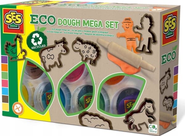 SES Creative Eco dough mega set, Modelleringsleire, Blå, Brun, Grønn, Oransje, Lilla, Rød, Gult, Barn, 7 farger, 2 år, 12 år
