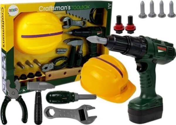Lean Cars Tool kit, drill, battery, hammer and helmet