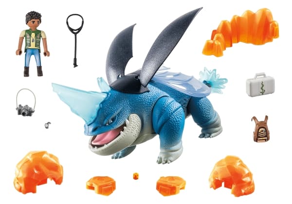 Playmobil PLAYMOBIL 71082 Dragons: The Nine Realms - Plowhorn & D'Angelo, Construction Toy (With Crystal Rock to Blow Up)