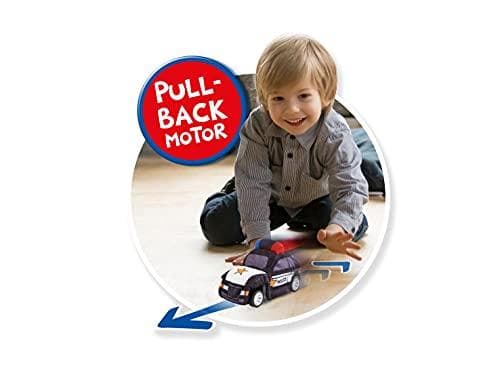 Revellino 23198 plyschbil med tillbakadragbar motor för lek och mys, svart