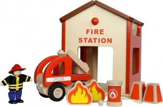 Masterkidz Mini Fire Station Wooden Set
