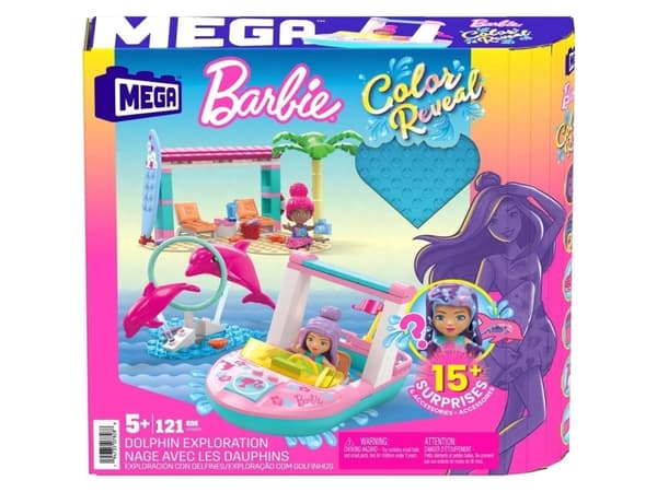 MEGA Barbie Color Reveal Delfinexpedition, Byggsats, 5 År, Plast, 121 styck, 412,5 g