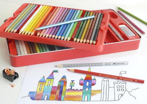 Faber Castell FC-115894 Färgpenna Faber-Castell Castle Sexkantigt metallfodral 60 delar med tillbehör